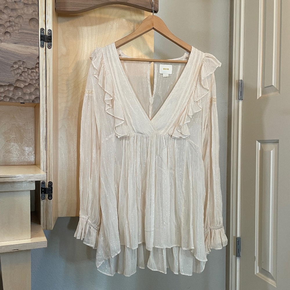 Anthropologie Maeve Peasant Top - Cream and Metallic Silver - Size 4 - NWOT - Picture 2 of 8